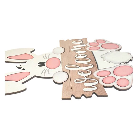 Easter Bunny Welcome Sign | Spring Door Hanger | Wreath Attachment | Home Decor - Picture 4 of 5